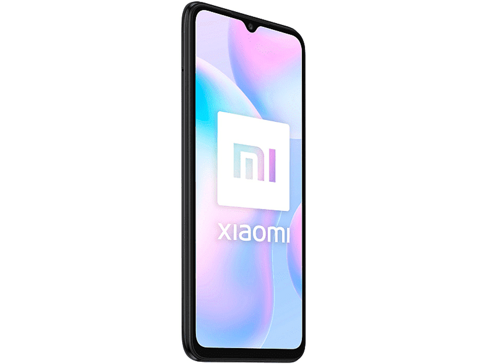 Uno smartphone con il logo Xiaomi sullo schermo. Il telefono è nero.