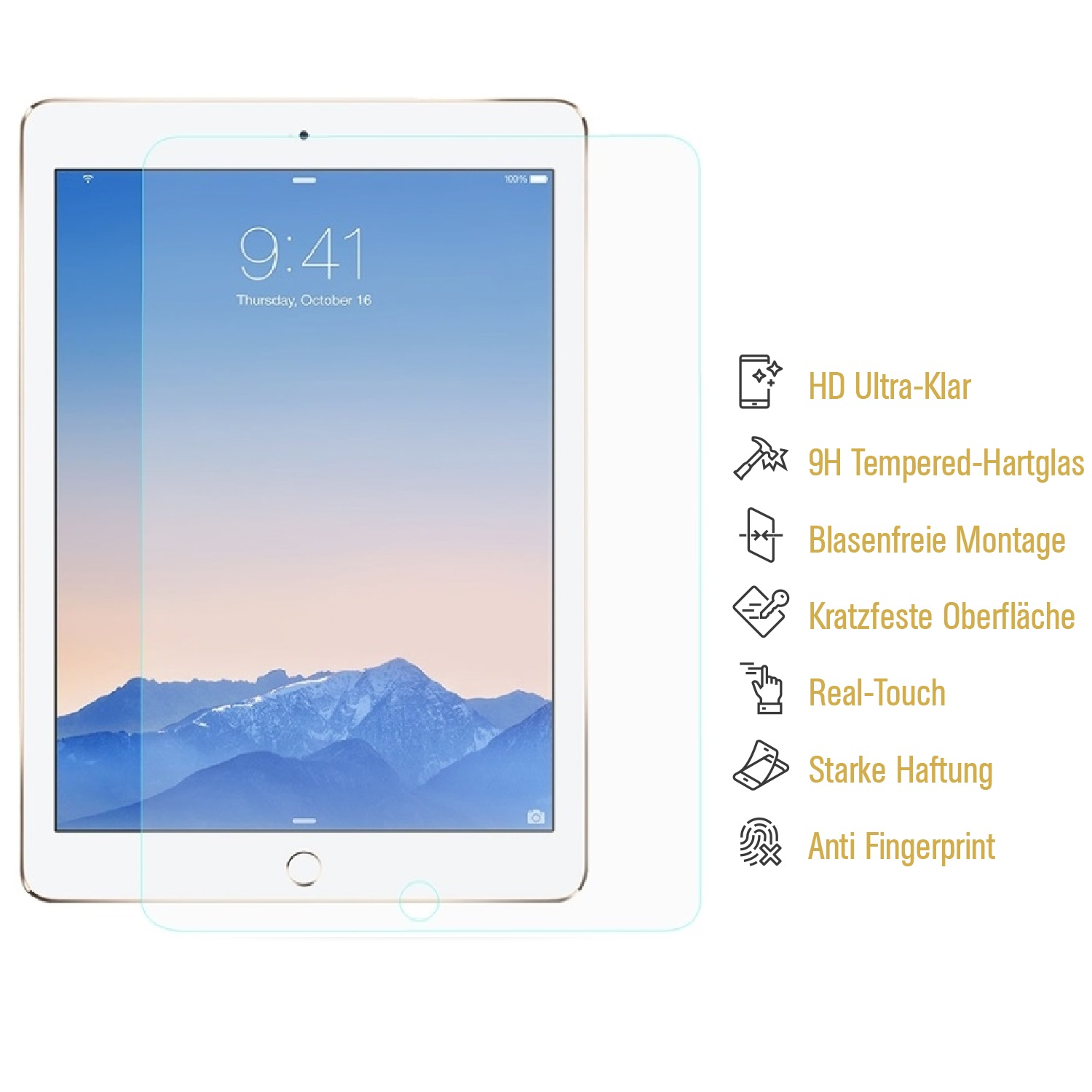 PROTECTORKING 2x 9H Hartglas Schutzglas iPad Displayschutzfolie(für Air Apple HD 2 KLAR 9.7)