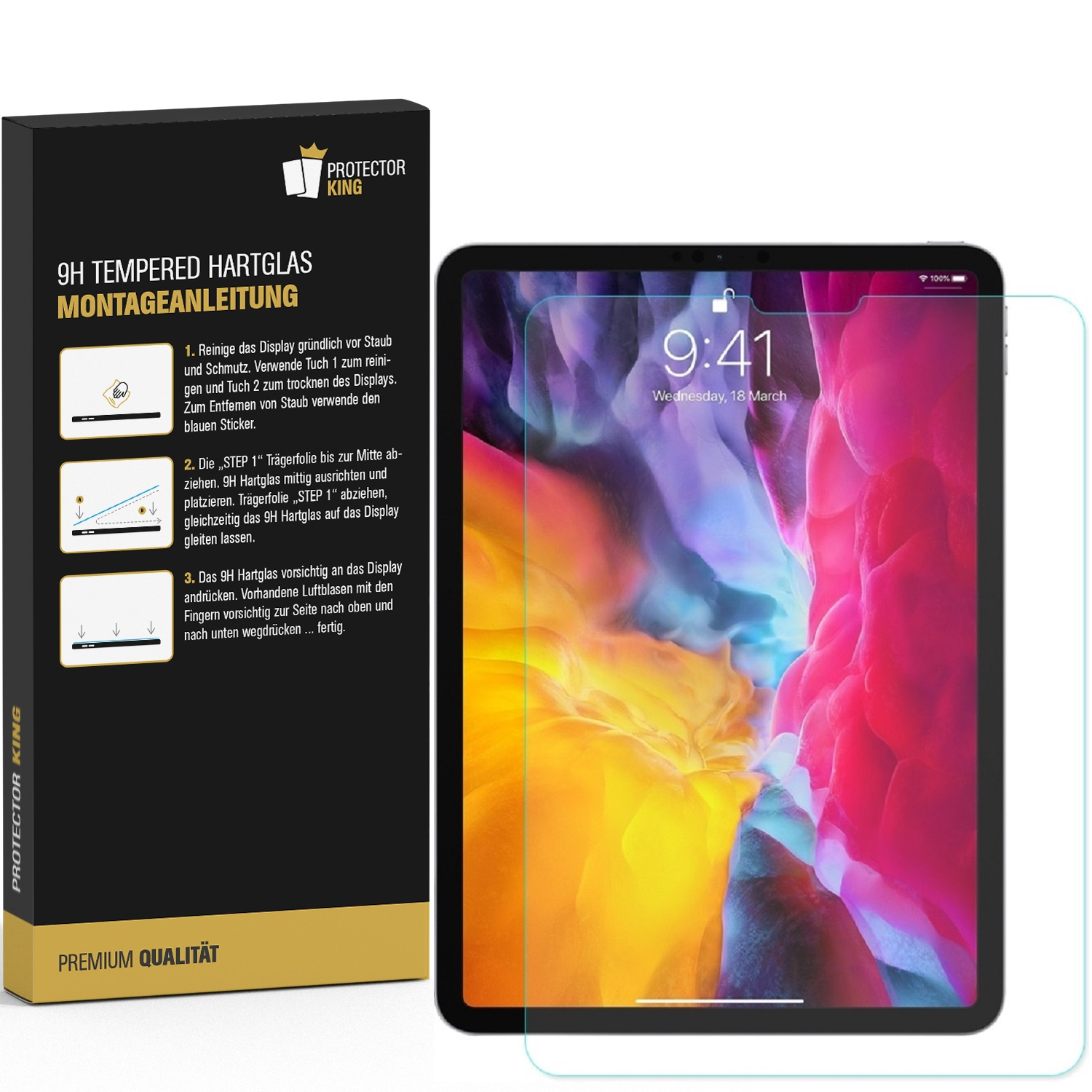 (2018-2019-2020-2021-2022)) 3x KLAR Hartglas Displayschutzfolie(für HD 12.9 Schutzglas iPad Apple PROTECTORKING Pro 9H