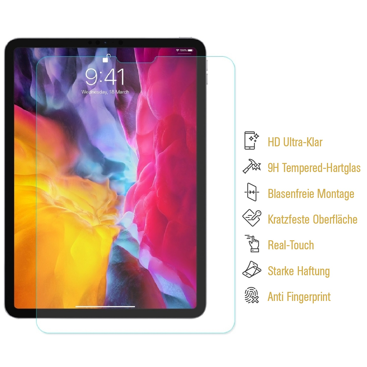 (2018-2019-2020-2021-2022)) 3x KLAR Hartglas Displayschutzfolie(für HD 12.9 Schutzglas iPad Apple PROTECTORKING Pro 9H