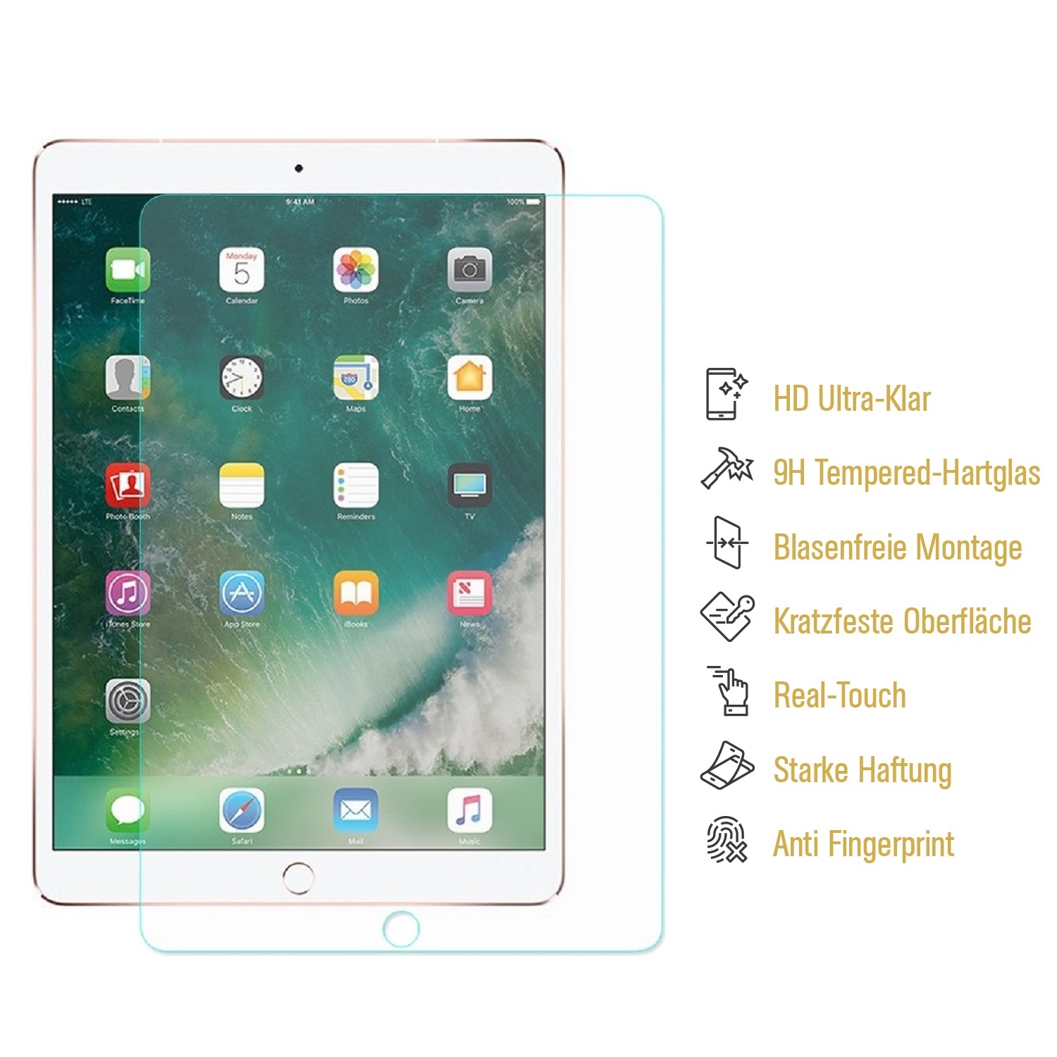 PROTECTORKING 6x 9H KLAR Apple Hartglas Displayschutzfolie(für Schutzglas iPad Pro 10.5) HD