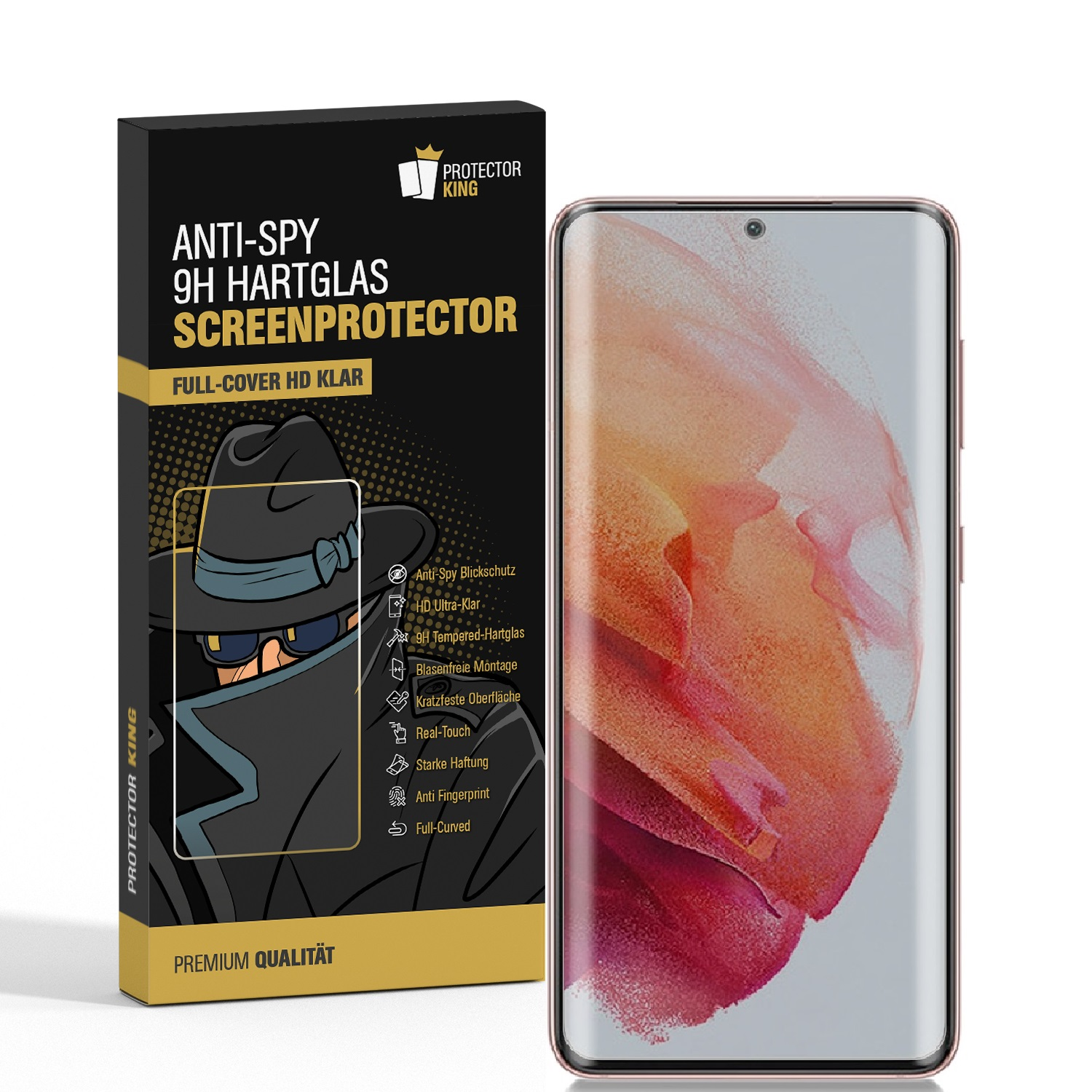 FULL COVER Displayschutzfolie(für PrivacyGlass 9H Samsung Schutzglas Hartglas Galaxy S21) 1x PROTECTORKING