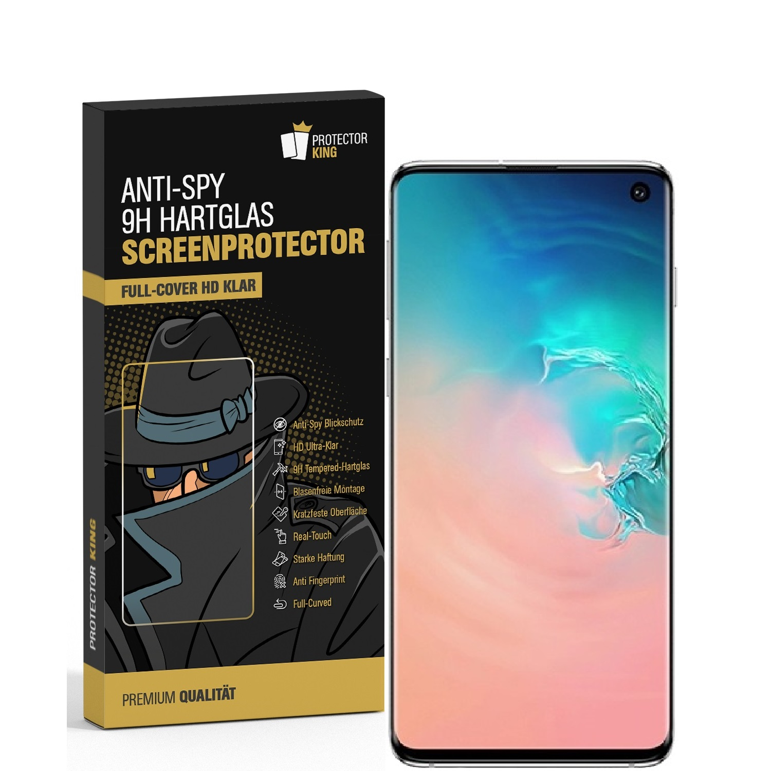 Displayschutzfolie(für S10) PROTECTORKING ANTI-SPY CURVED 1x FULL Galaxy Samsung Hartglas 9H Schutzglas