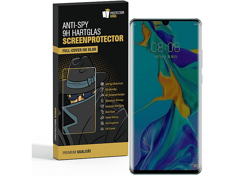 PROTECTORKING 2x FULL CURVED 9H Schutzglas ANTI-SPY Displayschutzfolie(für Huawei P30 Pro)