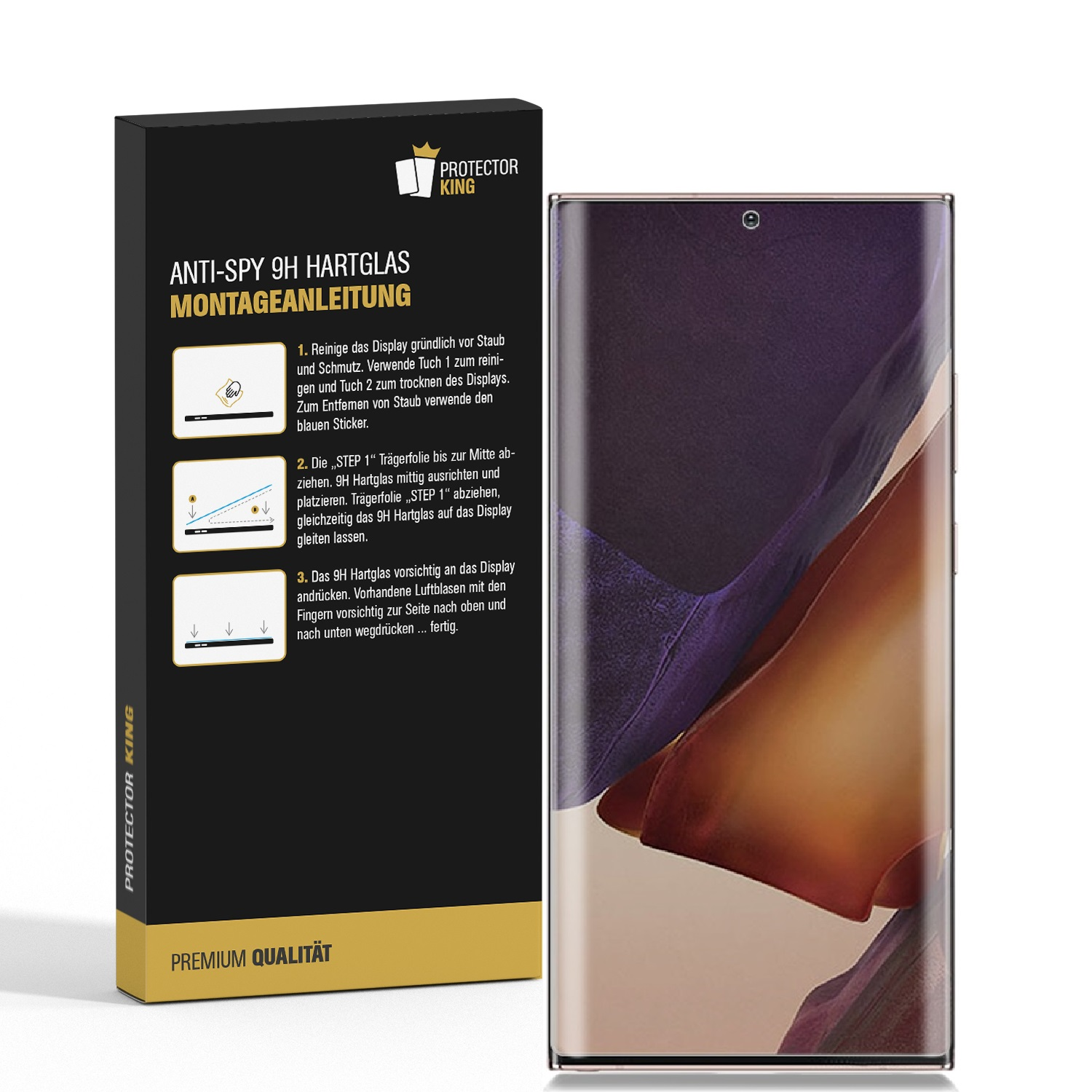 Displayschutzfolie(für Samsung 9H 20 Schutzglas Note PROTECTORKING Hartglas Ultra) CURVED ANTI-SPY FULL Galaxy 2x