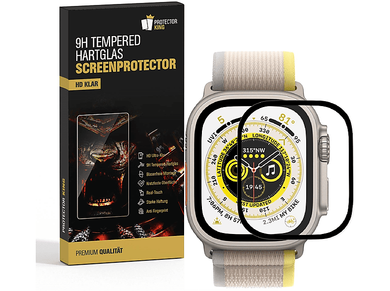 PROTECTORKING 2x Echtes Tempered 9H Hartglas Schutzglas HD KLAR Displayschutzfolie(für Apple Watch Ultra 49mm)