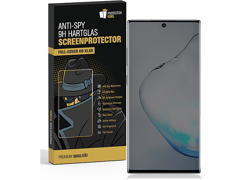 PROTECTORKING 1x FULL CURVED 9H Hartglas Schutzglas ANTI-SPY Displayschutzfolie(für Samsung Galaxy Note 10 Plus)
