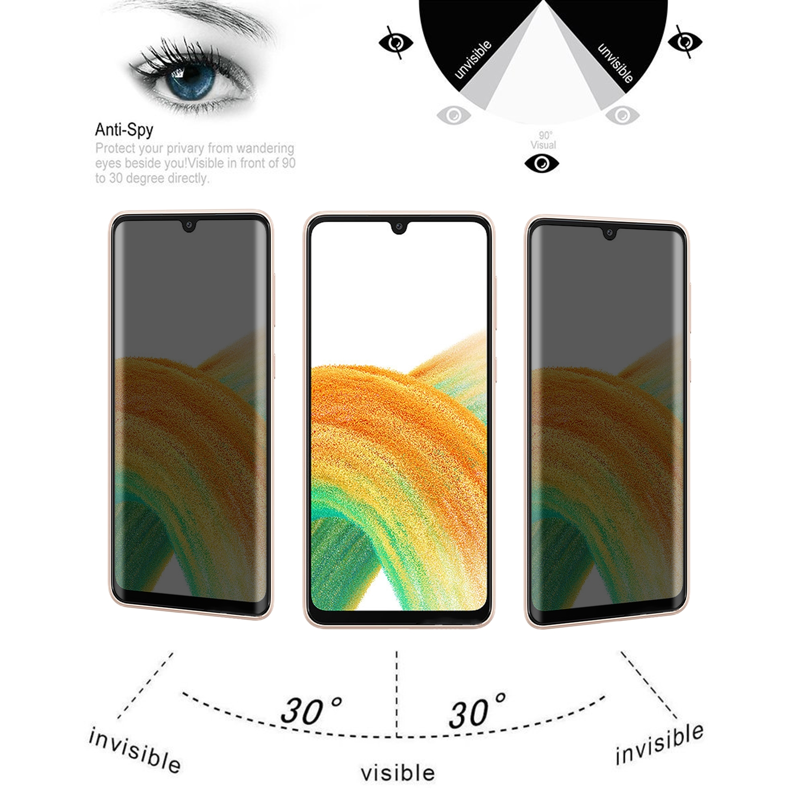 9H PROTECTORKING Samsung ANTI-SPY 2x A33 Schutzglas Displayschutzfolie(für Hartglas 5G) PRIVACY