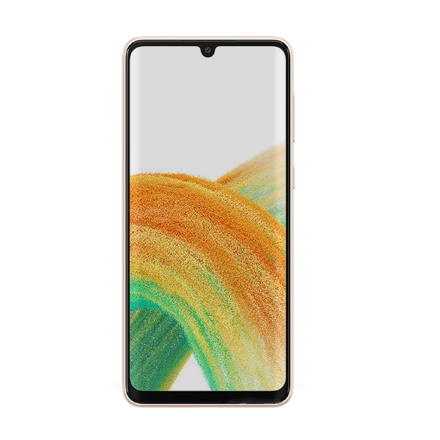 Ein Telefon mit hellrosa Rahmen und Bildschirm mit bunten Mustern.