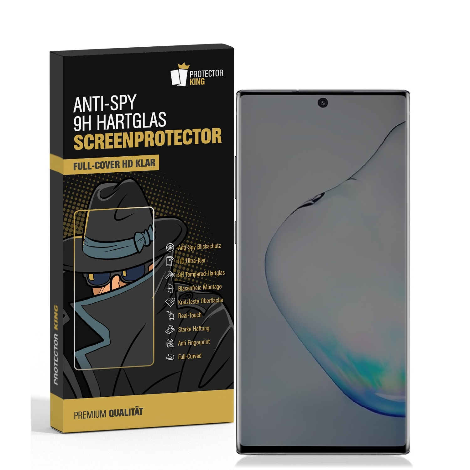 9H PROTECTORKING Galaxy 10 ANTI-SPY Plus) 2x CURVED Hartglas Note Displayschutzfolie(für FULL Samsung Schutzglas