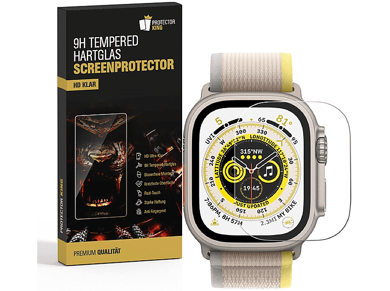 PROTECTORKING 2x Echtes Tempered 9H Hartglas Schutzglas HD KLAR Displayschutzfolie(für Apple Watch Ultra 49mm) | Smartwatch Schutzfolien & Gläser
