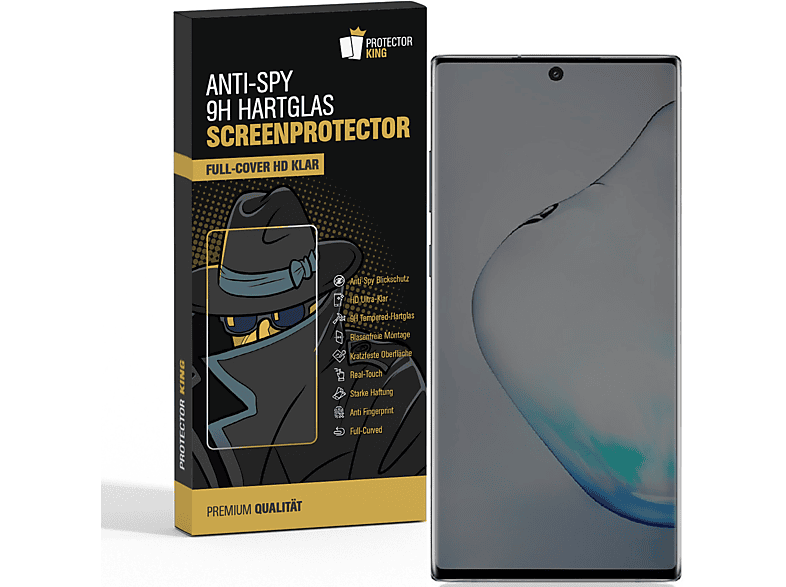 PROTECTORKING 2x FULL CURVED 9H Hartglas Schutzglas ANTI-SPY Displayschutzfolie(für Samsung Galaxy Note 10)
