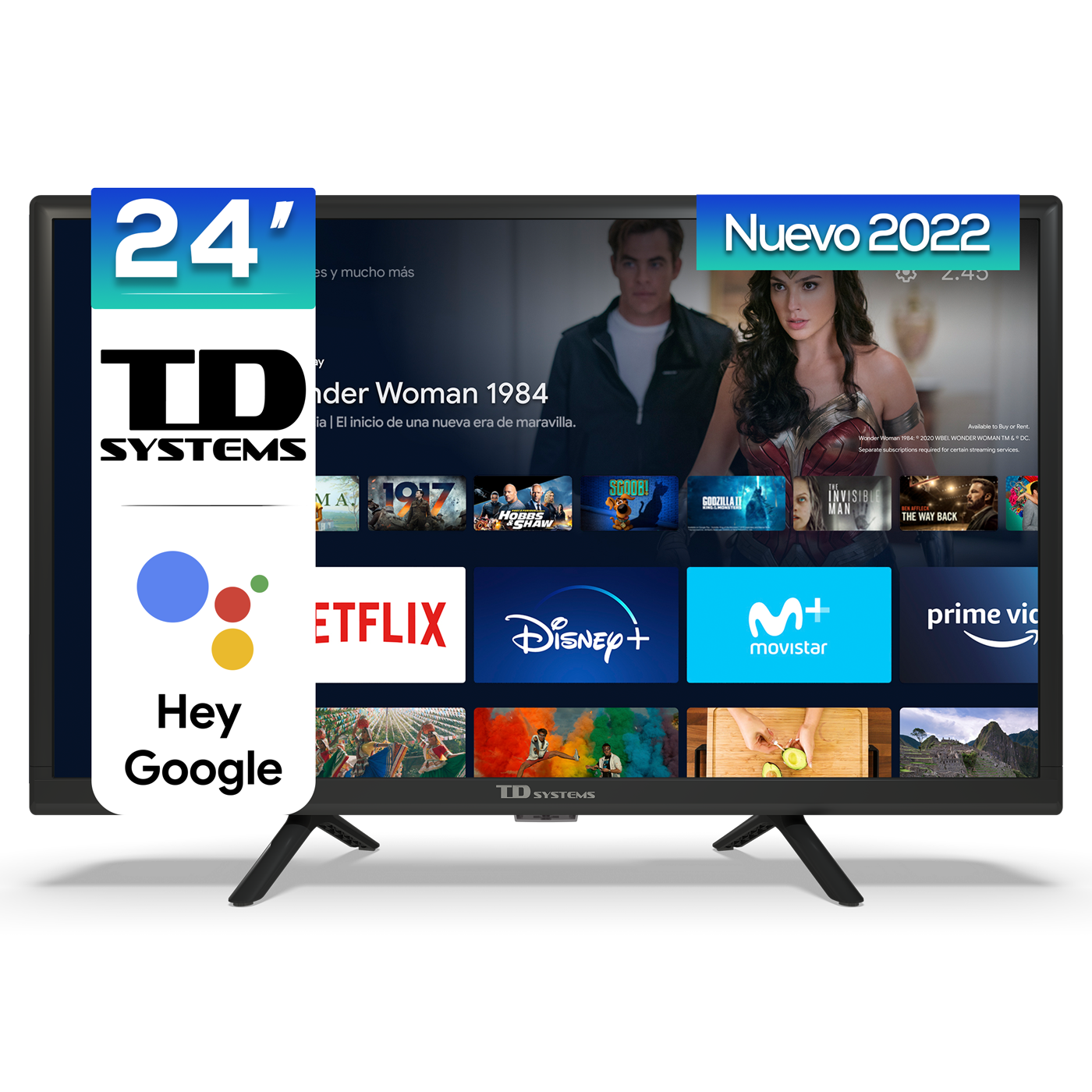 TV LED 24" K24DLC16GLE - TD SYSTEMS, HD, Arm Cortex A55x4, Smart TV, DVB-T2 (H.265), Negro