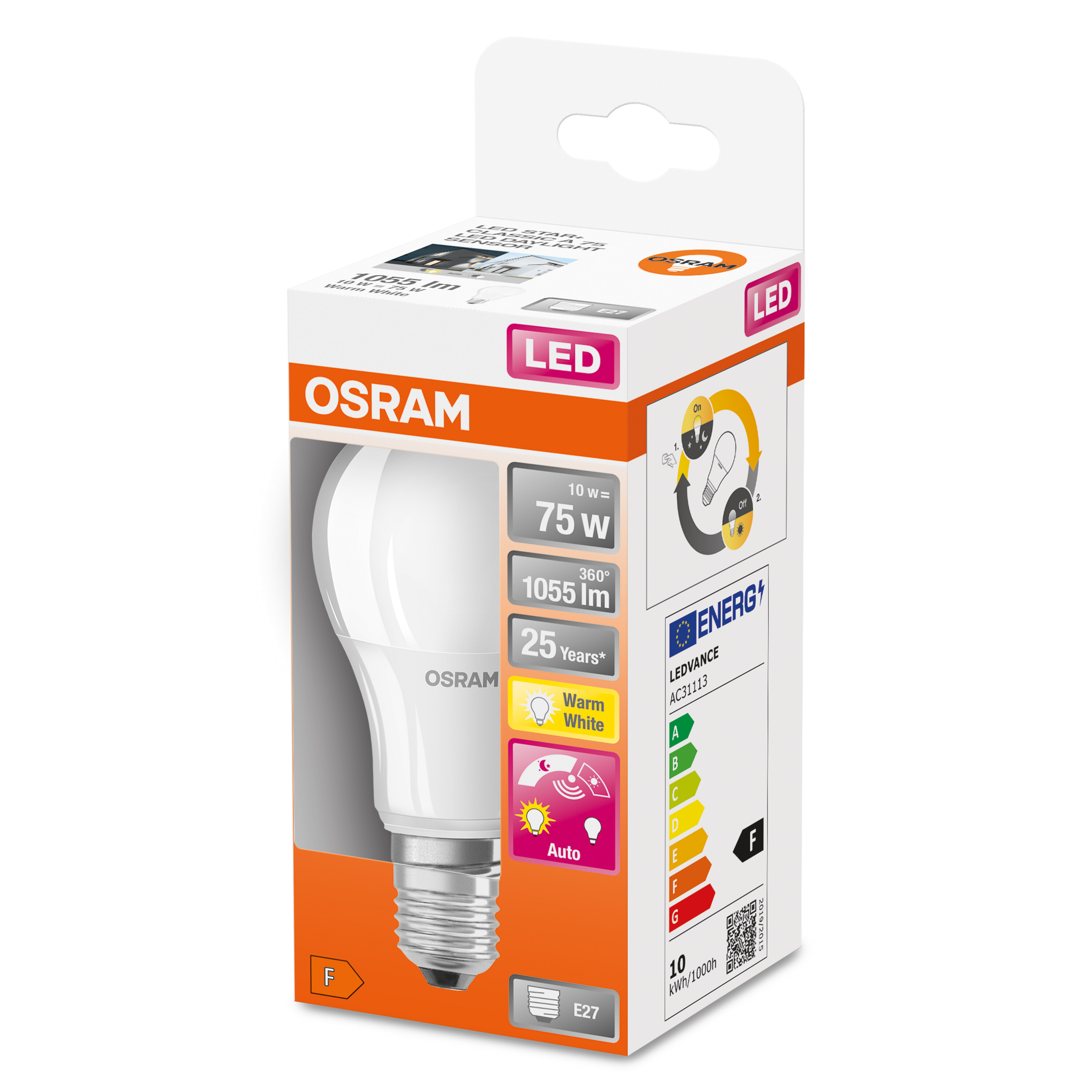 Lumen Warmweiß 1055 Lampe OSRAM  DAYLIGHT CLASSIC LED LED A SENSOR