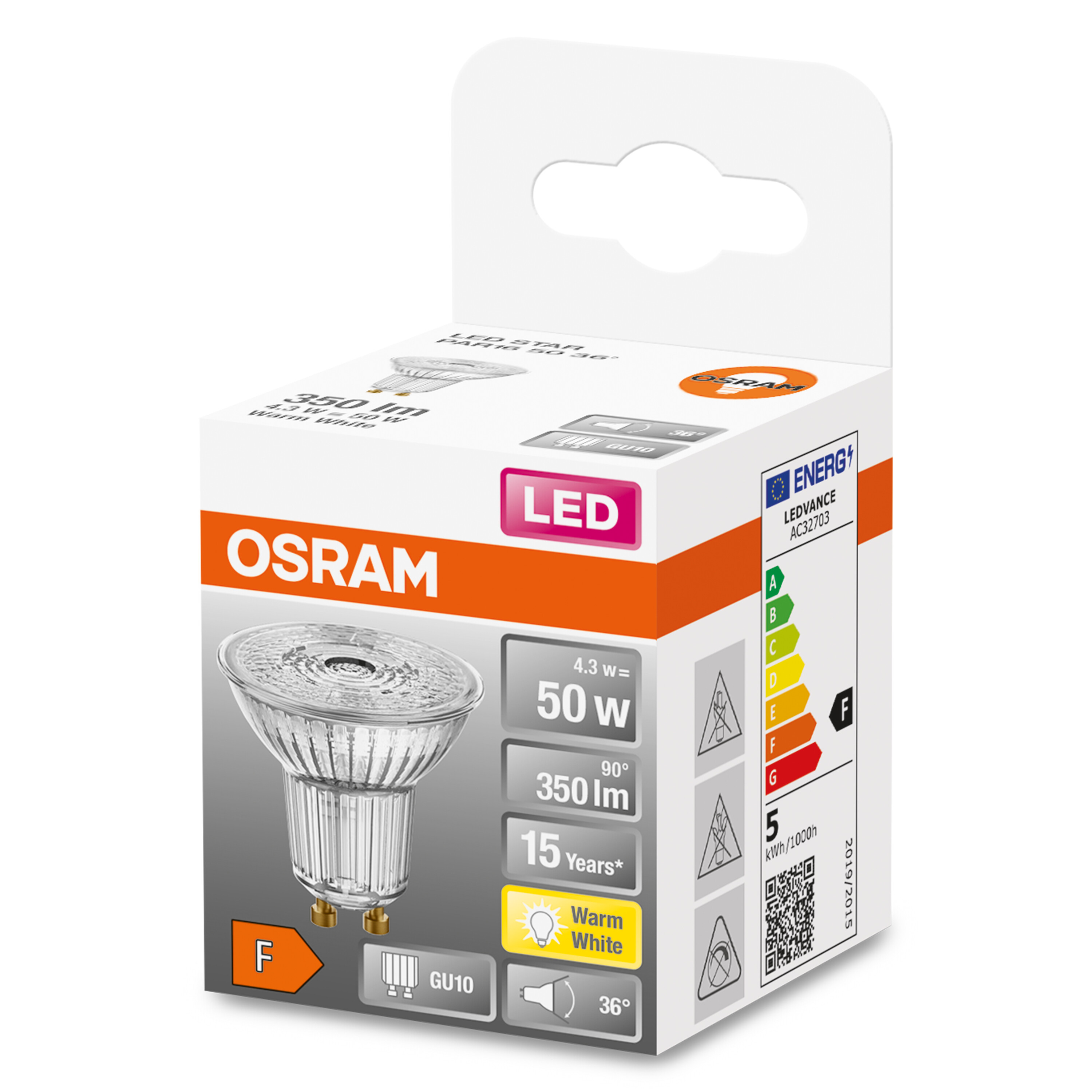 LED STAR LED-Lampe 50 PAR16 4,3W/827 36° Warm OSRAM  GU10 weiß 350LM 350 Lumen BOX