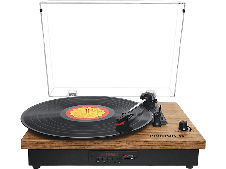PRIXTON Studio Vinyl-Plattenspieler Bluetooth, SD.Karte, UKW-Radio, Vinyl, Holz Jack3.5mm