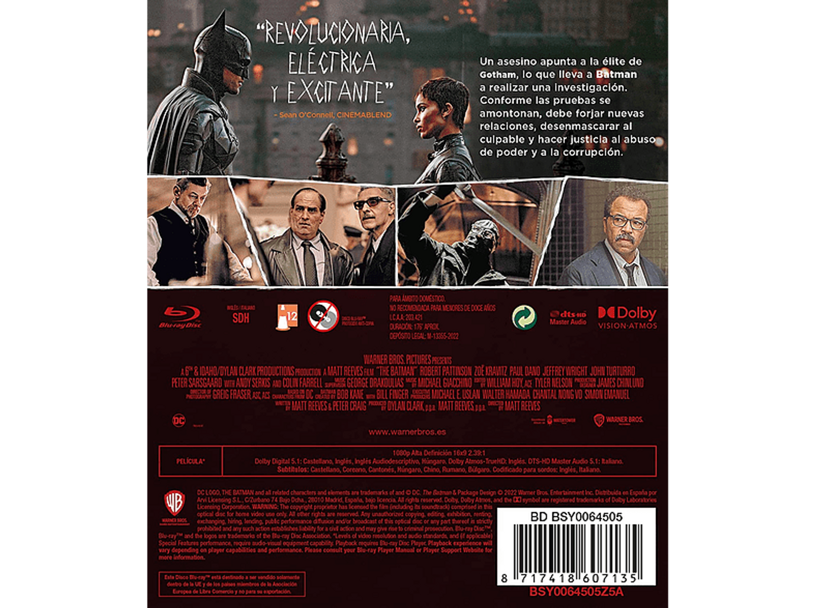 Portada de DVD de la película Batman. Escena oscura con actores y texto.