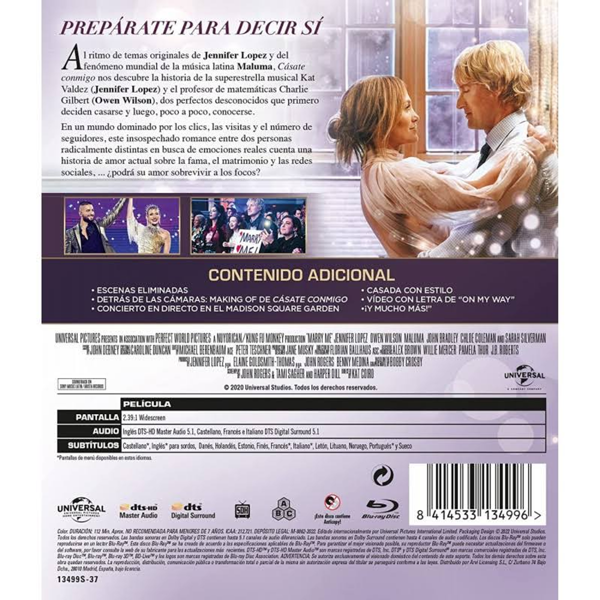 Portada de DVD con título de película en español, con los actores Owen Wilson y Jennifer Lopez.