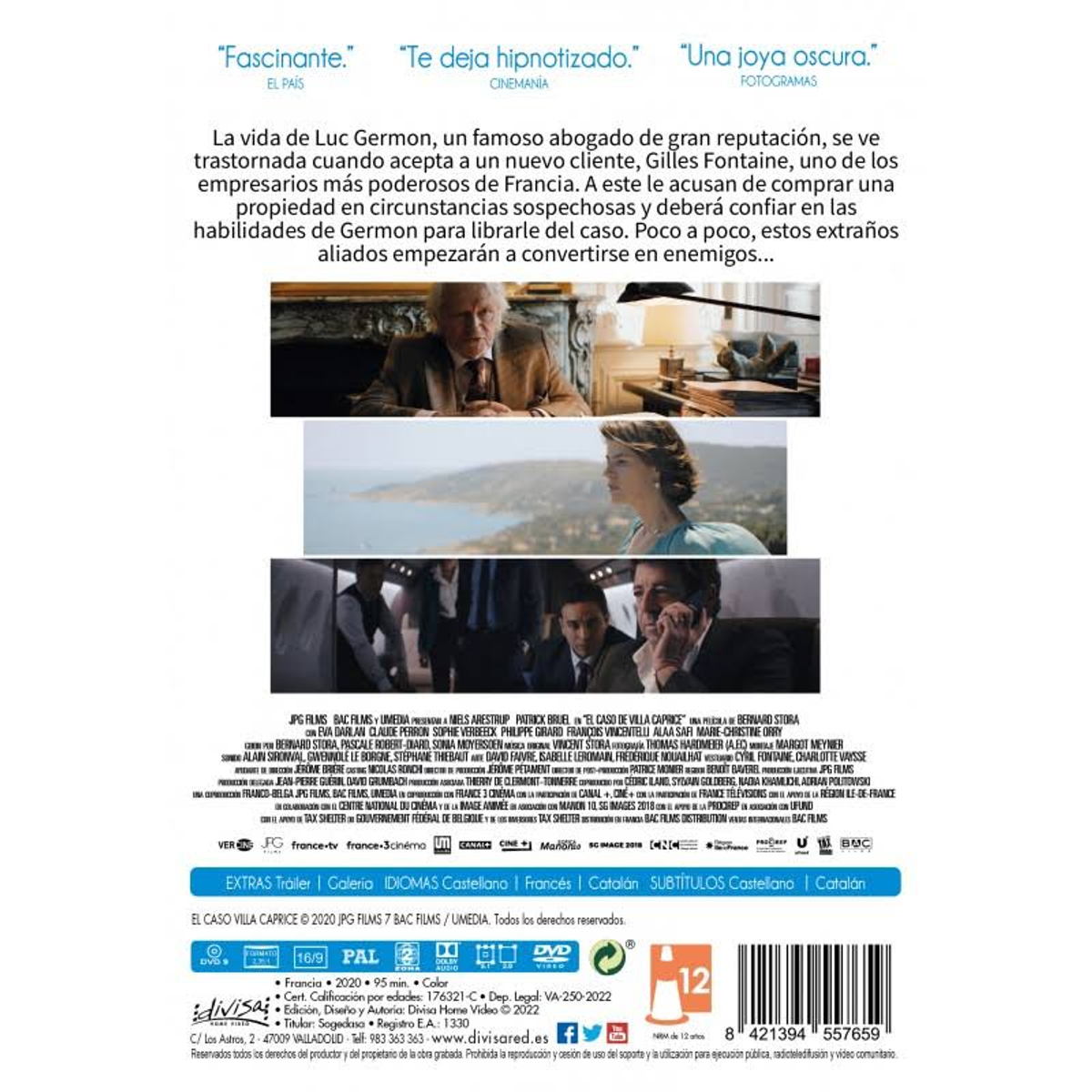 Contraportada de una caja de DVD con detalles de la película y reseñas en español.