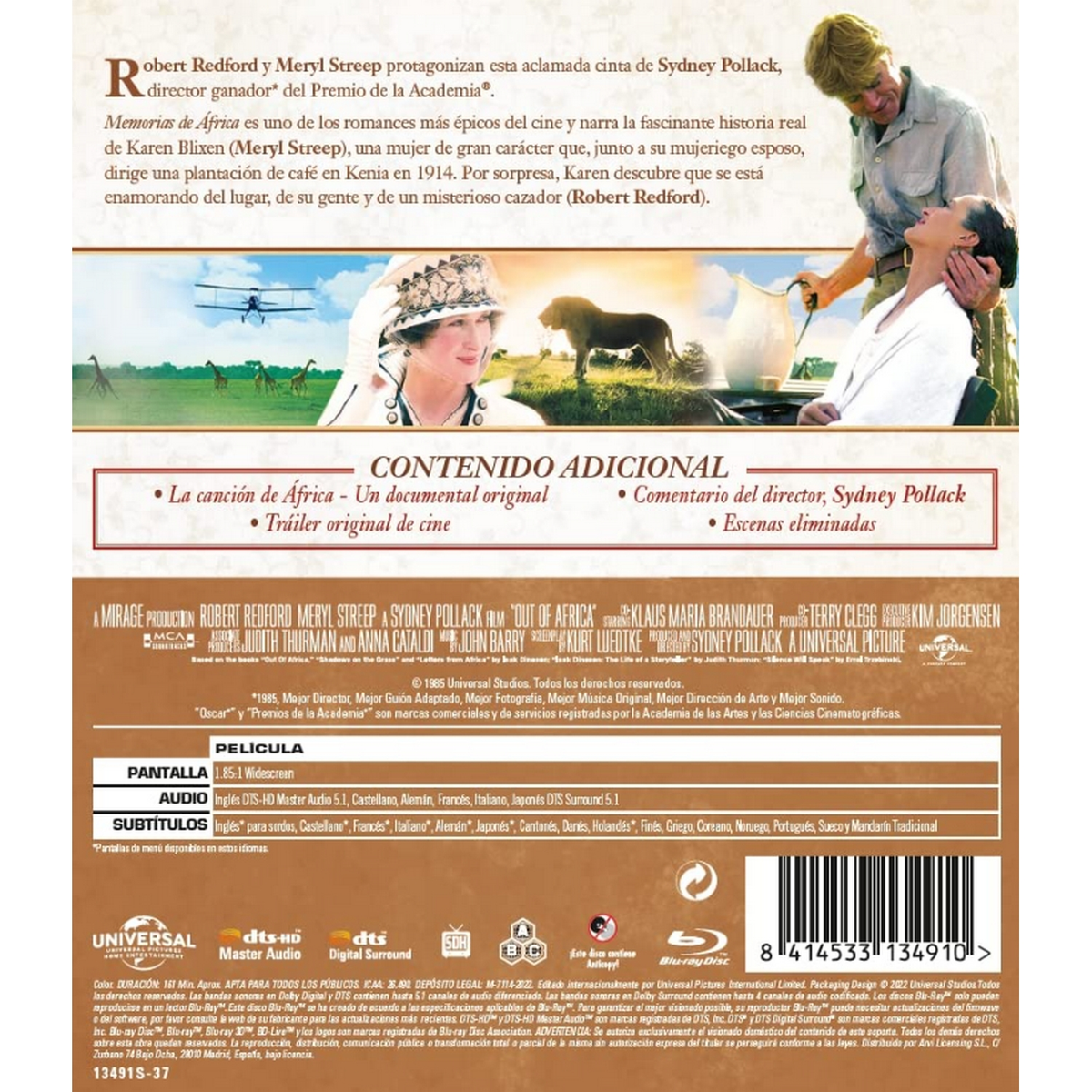 Contraportada de una caja de DVD con detalles de la película, fotos de los actores. Fondo blanco.