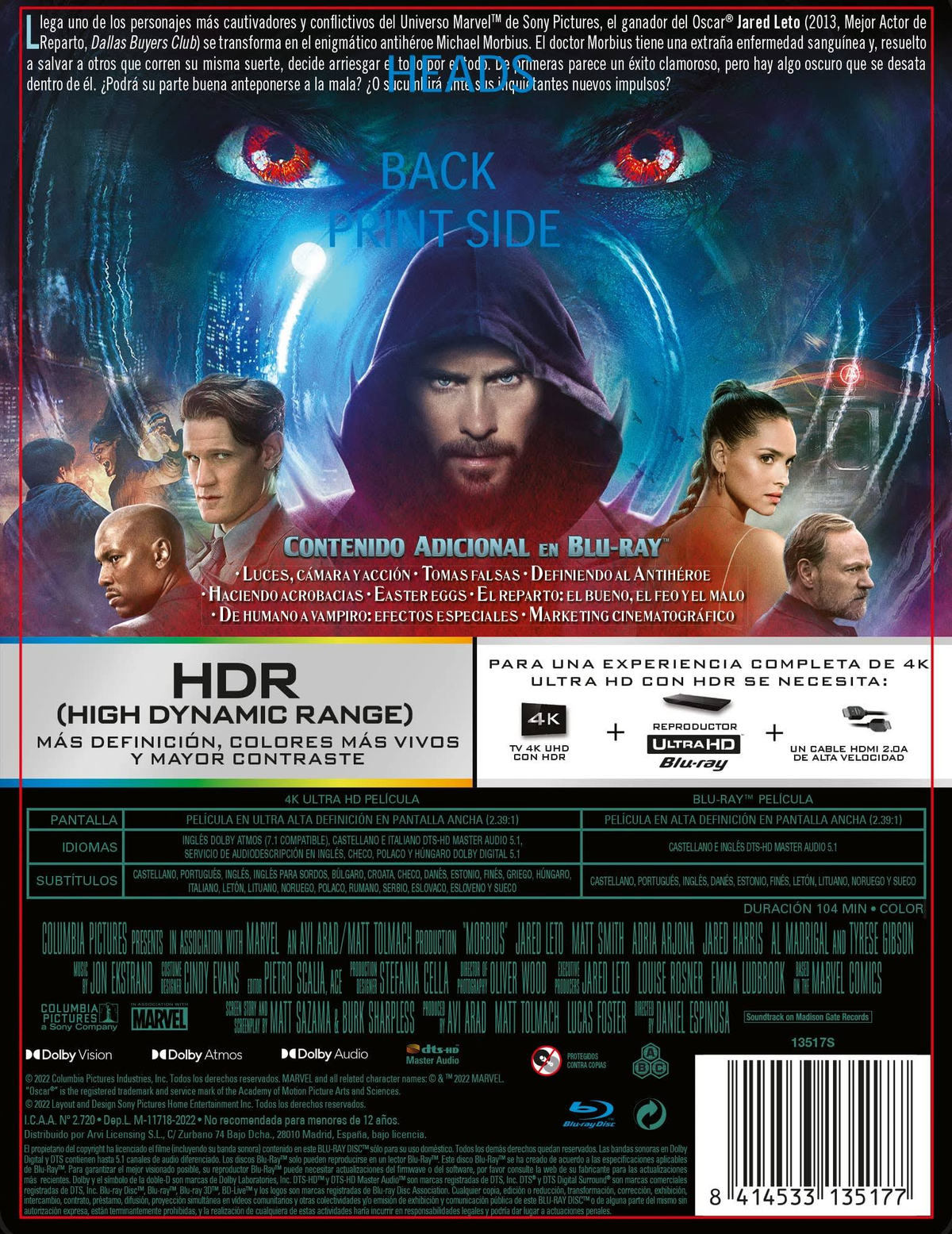 La portada de la película muestra a Jared Leto. Título y actores impresos en la parte trasera.
