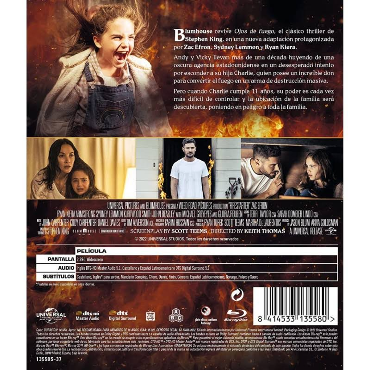 La contraportada de un disco Blu-ray con detalles de la película y texto promocional.