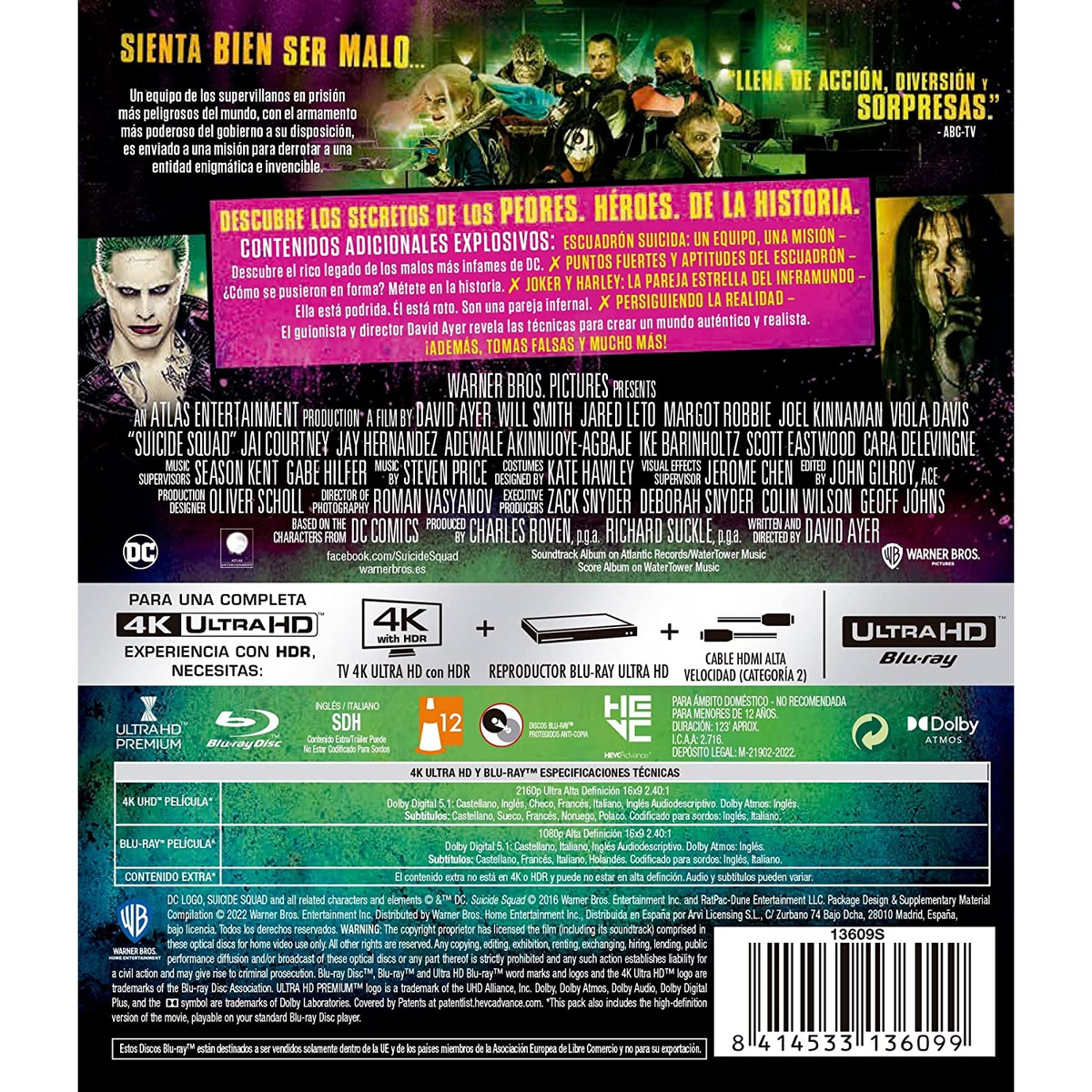 Portada de la película: The Suicide Squad, con texto e imágenes de personajes.