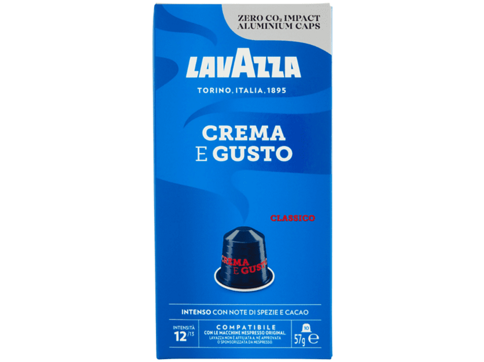Scatola di capsule di caffè Lavazza Crema e Gusto con illustrazione di capsula.