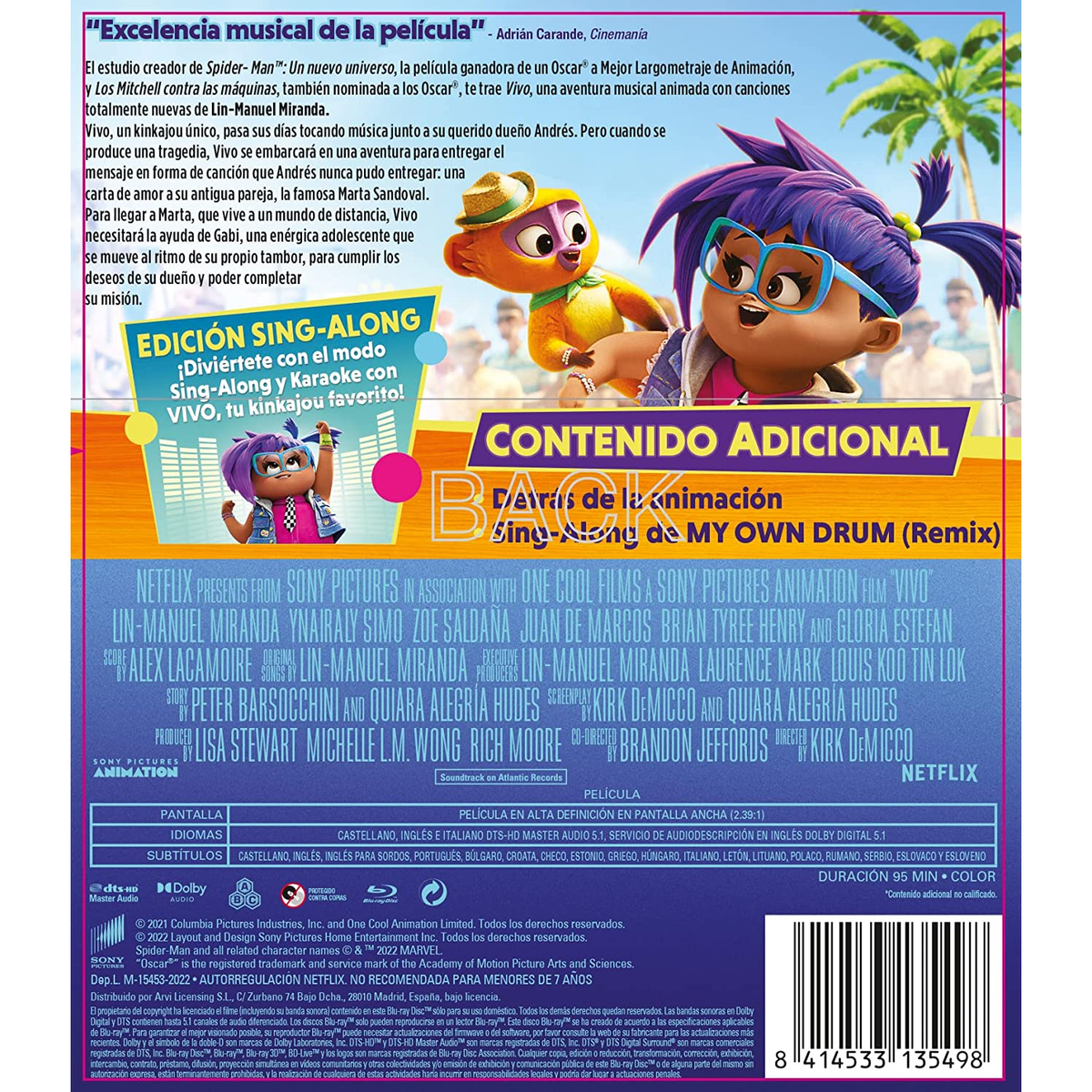 Portada de Blu-ray de película con texto e imágenes, incluyendo un personaje de dibujos animados y texto en español.
