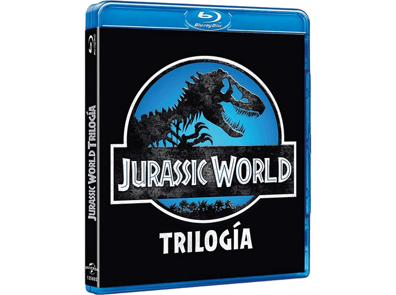 Caja Blu-ray con el logotipo de la Trilogía Jurassic World sobre fondo negro.