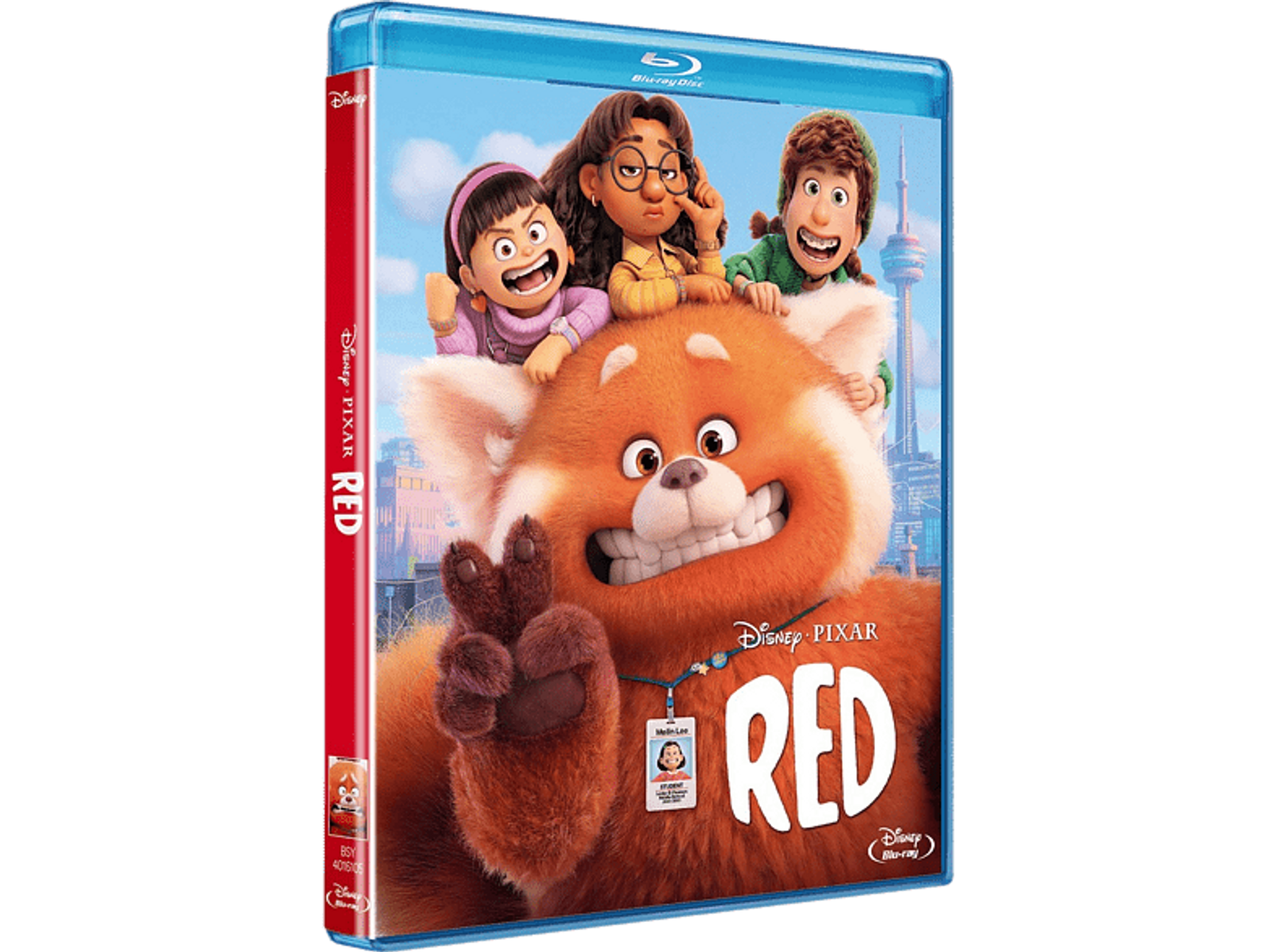 Portada de Blu-ray de 'Red' de Disney/Pixar. Presenta tres chicas y un panda rojo gigante.