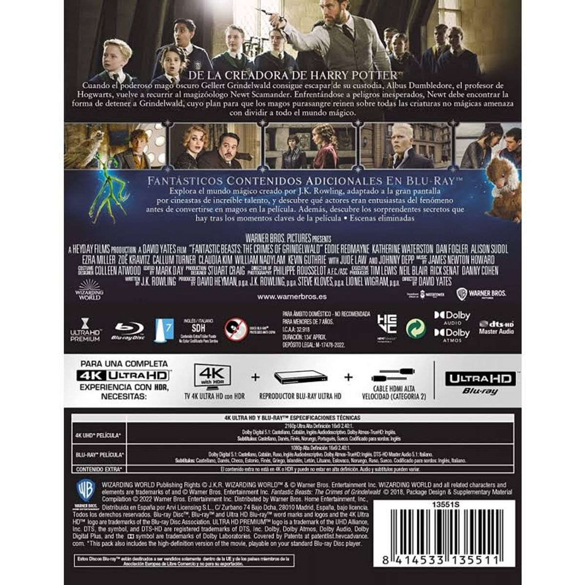 Contraportada de DVD de película con texto y logos en español, con el logo de Warner Bros.