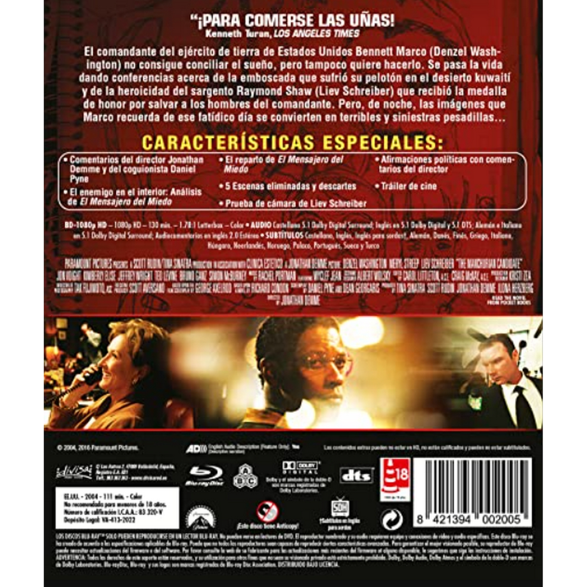 Contraportada del DVD El mensajero del miedo con actores y texto.