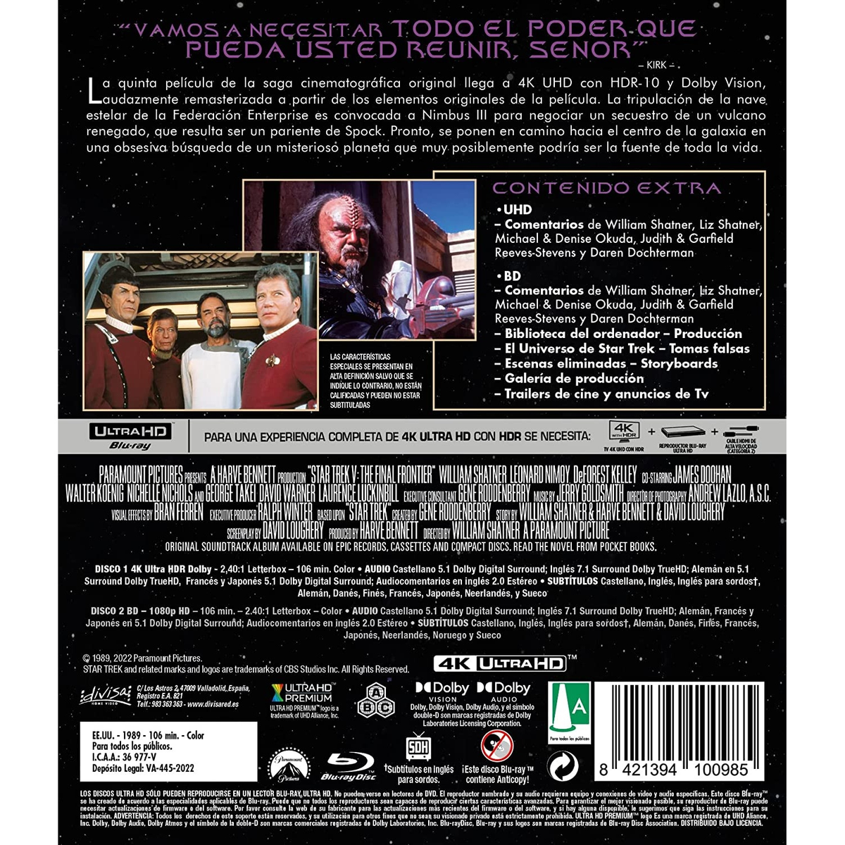 Una portada de película con una escena de una película de Star Trek, con un grupo de personajes.