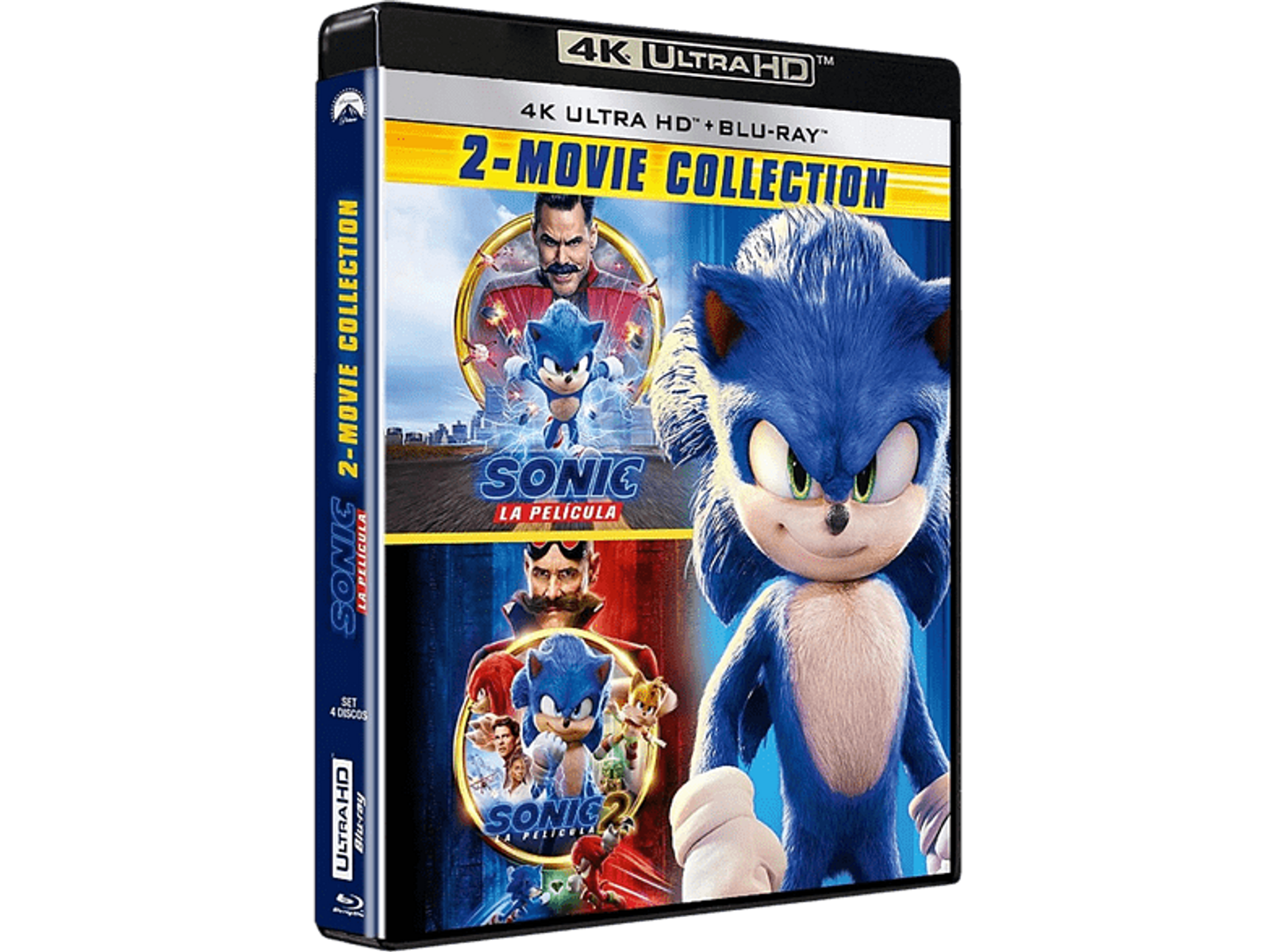 Portada de la película 'Sonic the Hedgehog 2' con Sonic y el título de la película. Blu-ray y 4K UHD.