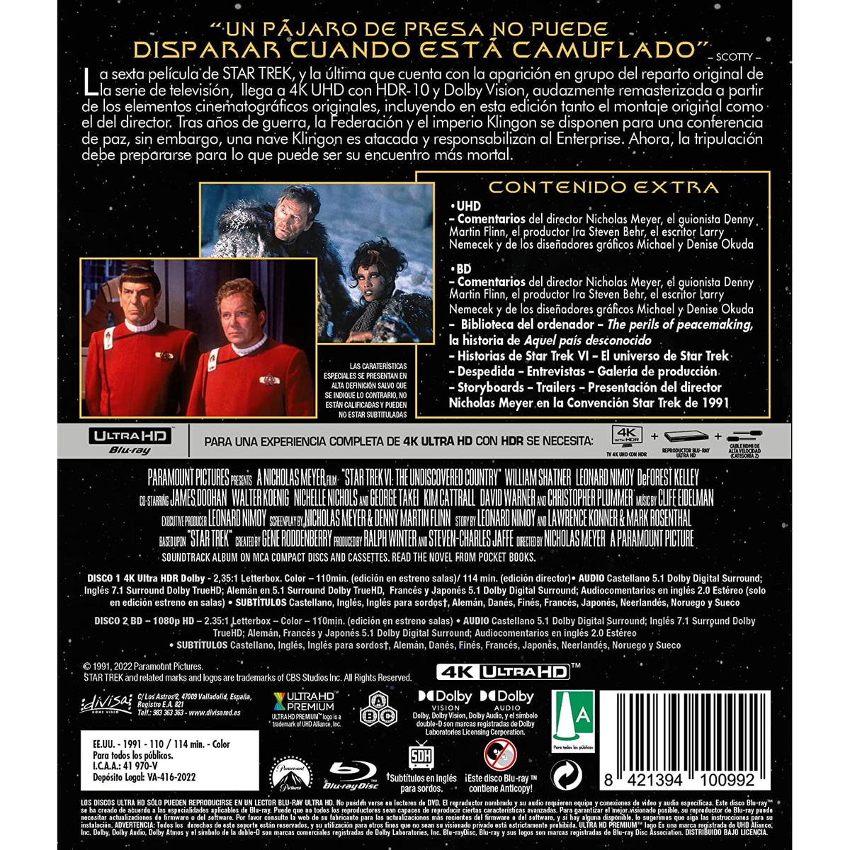 Caja de Blu-ray de la película Star Trek: The Undiscovered Country.