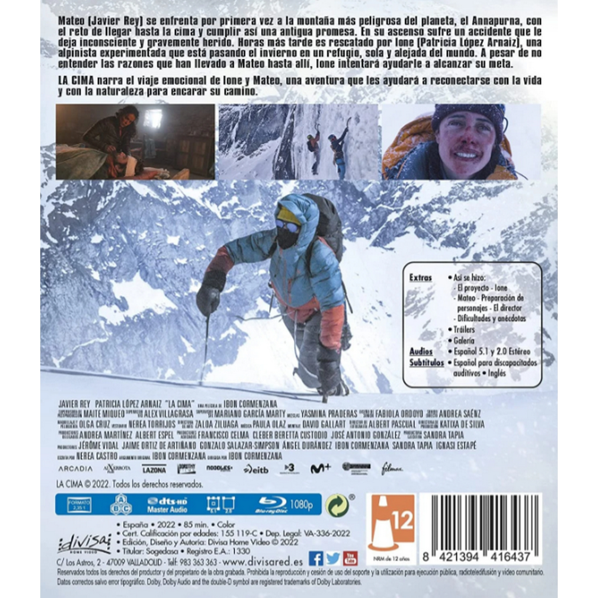 Portada de la película con una escena de montaña y textos en español. Una mujer está en la portada.