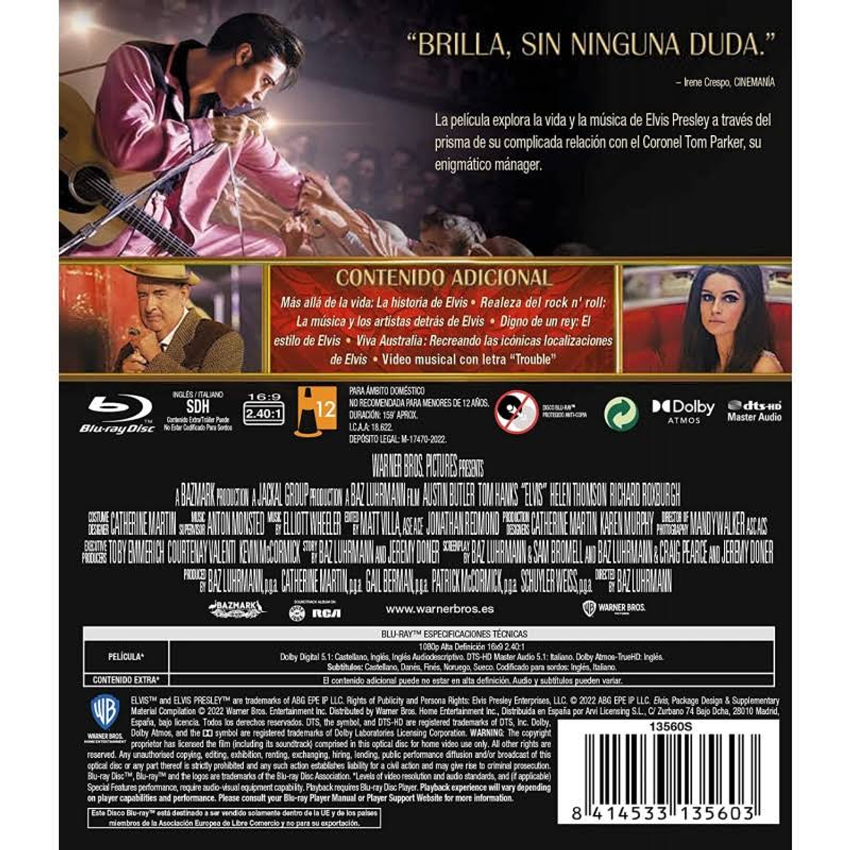 Contraportada de la caja del DVD de la película 'Elvis', que muestra imágenes de Elvis y un resumen del film.