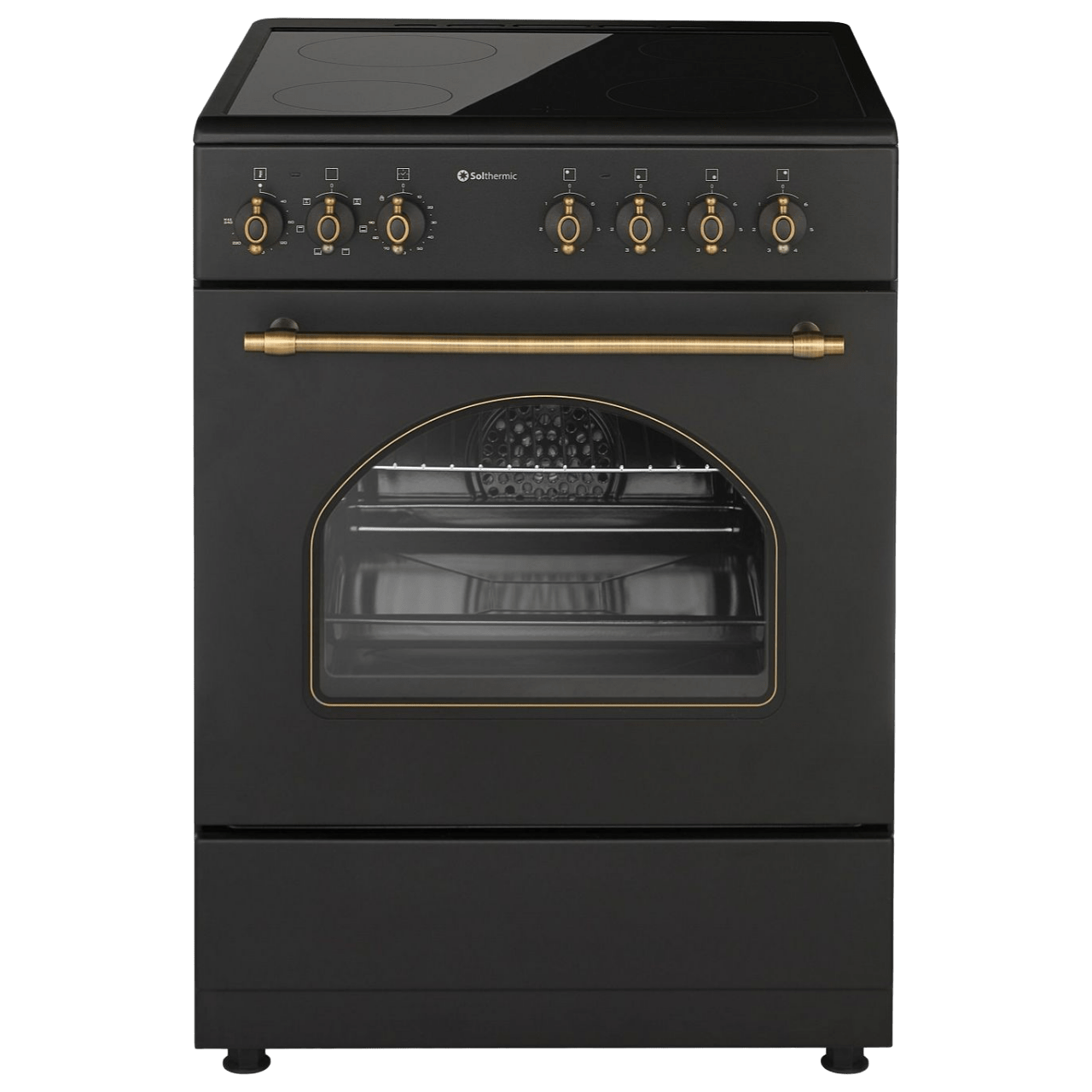 Cocina eléctrica - VTC Negra Estilo rustico Vitrocerámica 4 zonas + Horno SOLTHERMIC, 60 Liter, 60 cm, Negro