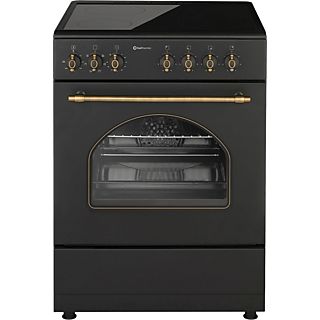 Cocina eléctrica  - VTC Negra Estilo rustico Vitrocerámica 4 zonas + Horno SOLTHERMIC, 60 l, 60 cm, Negro