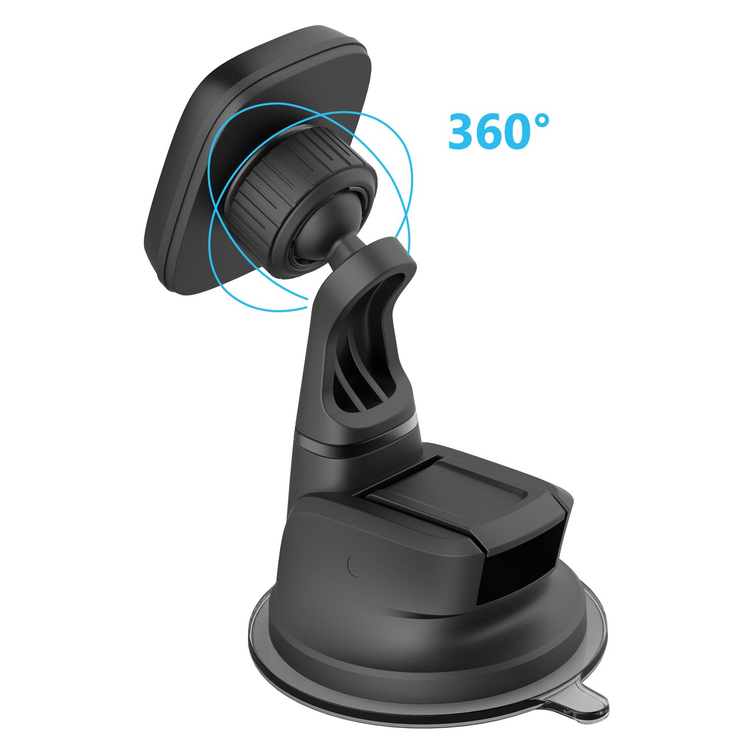Schwarze Kfz-Telefonhalterung mit 360-Grad-Kugelgelenk und Saugnapfbasis.
