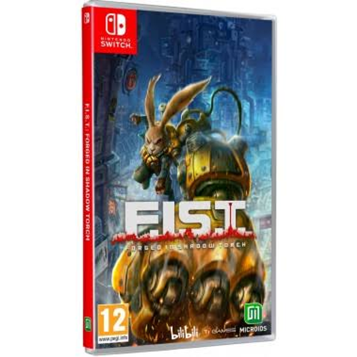 Etui do gry FIST: Forged In Shadow Torch na Nintendo Switch, z królikiem-robotem i ciemnym tłem.