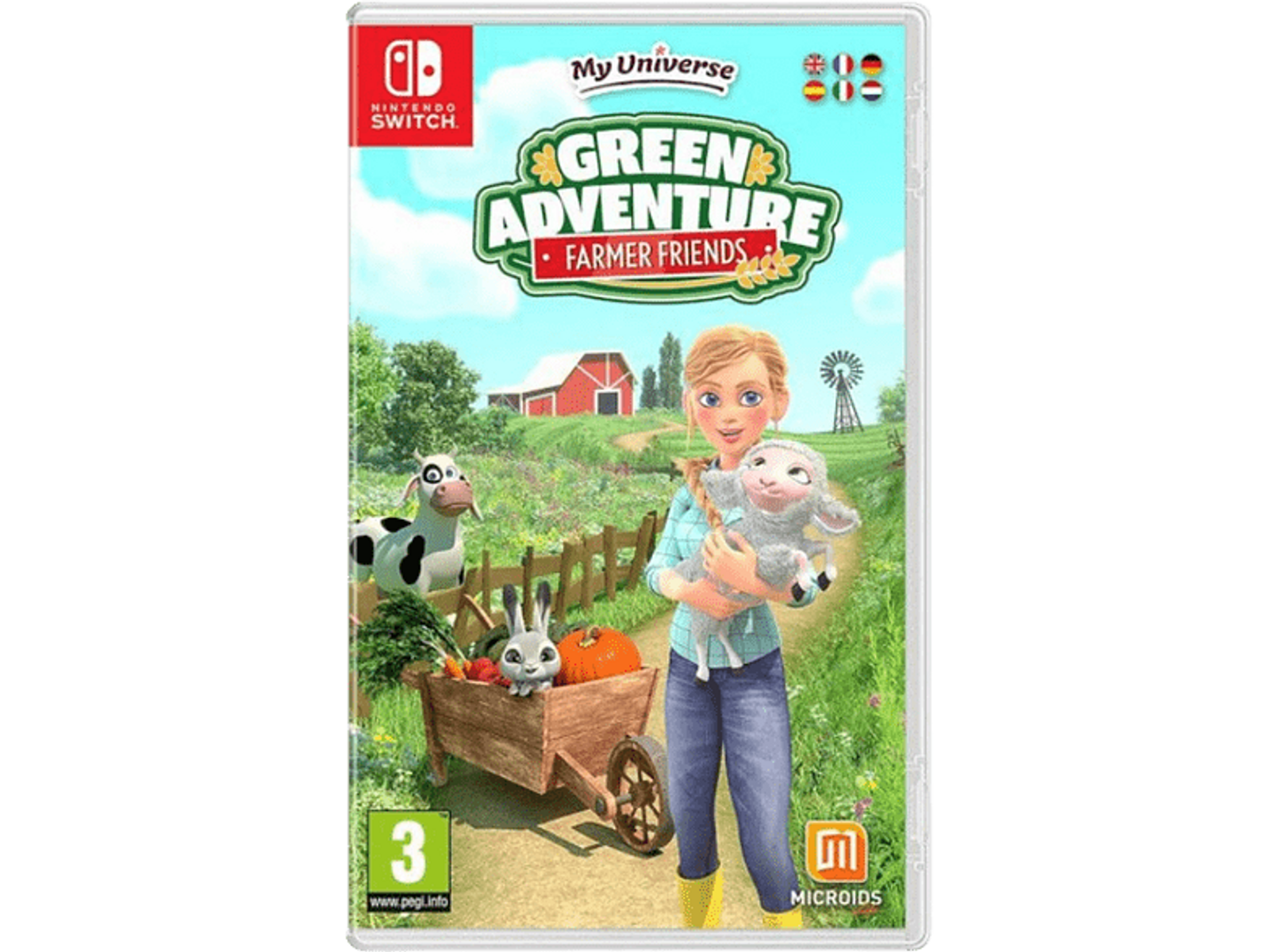 Copertina del gioco: Una ragazza tiene un agnello in un ambiente agricolo. Una mucca, un coniglio e zucche sono visibili.