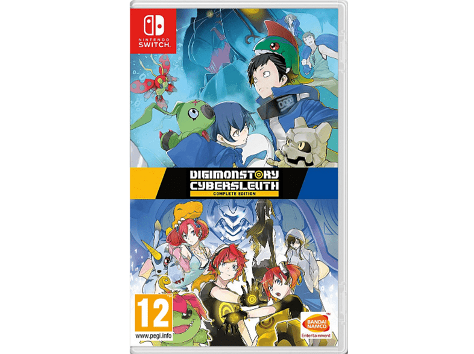 Caja de juego de Nintendo Switch. Personajes y Digimon.