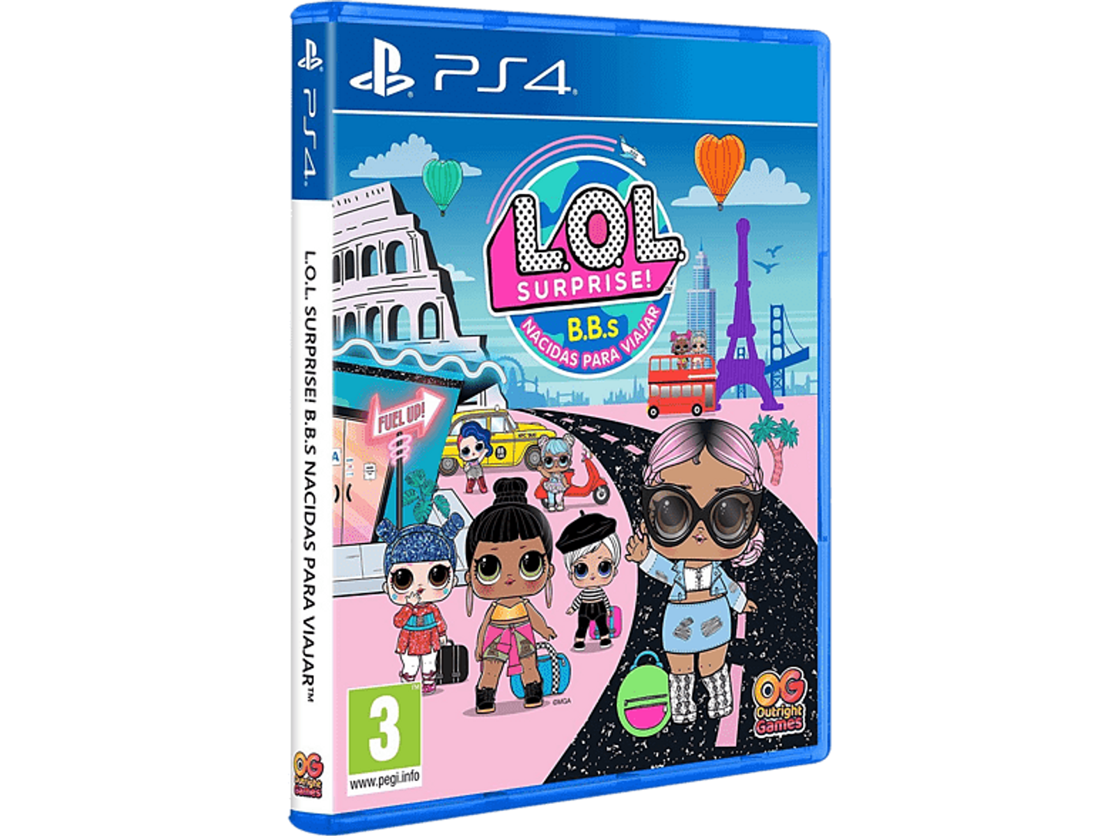 Copertina di un gioco per PS4, con bambole dei cartoni animati, una scena cittadina e il titolo 'LOL Surprise!'