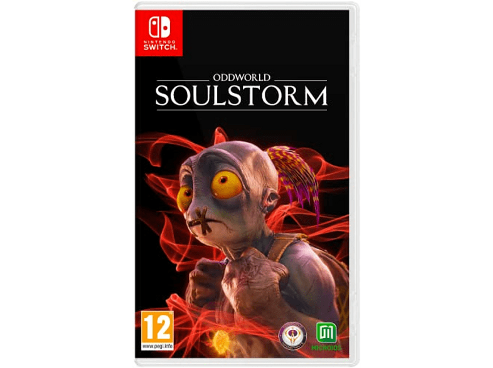 Okładka gry przedstawia stworzenie z Oddworld: Soulstorm. Logo Switch znajduje się na górze.
