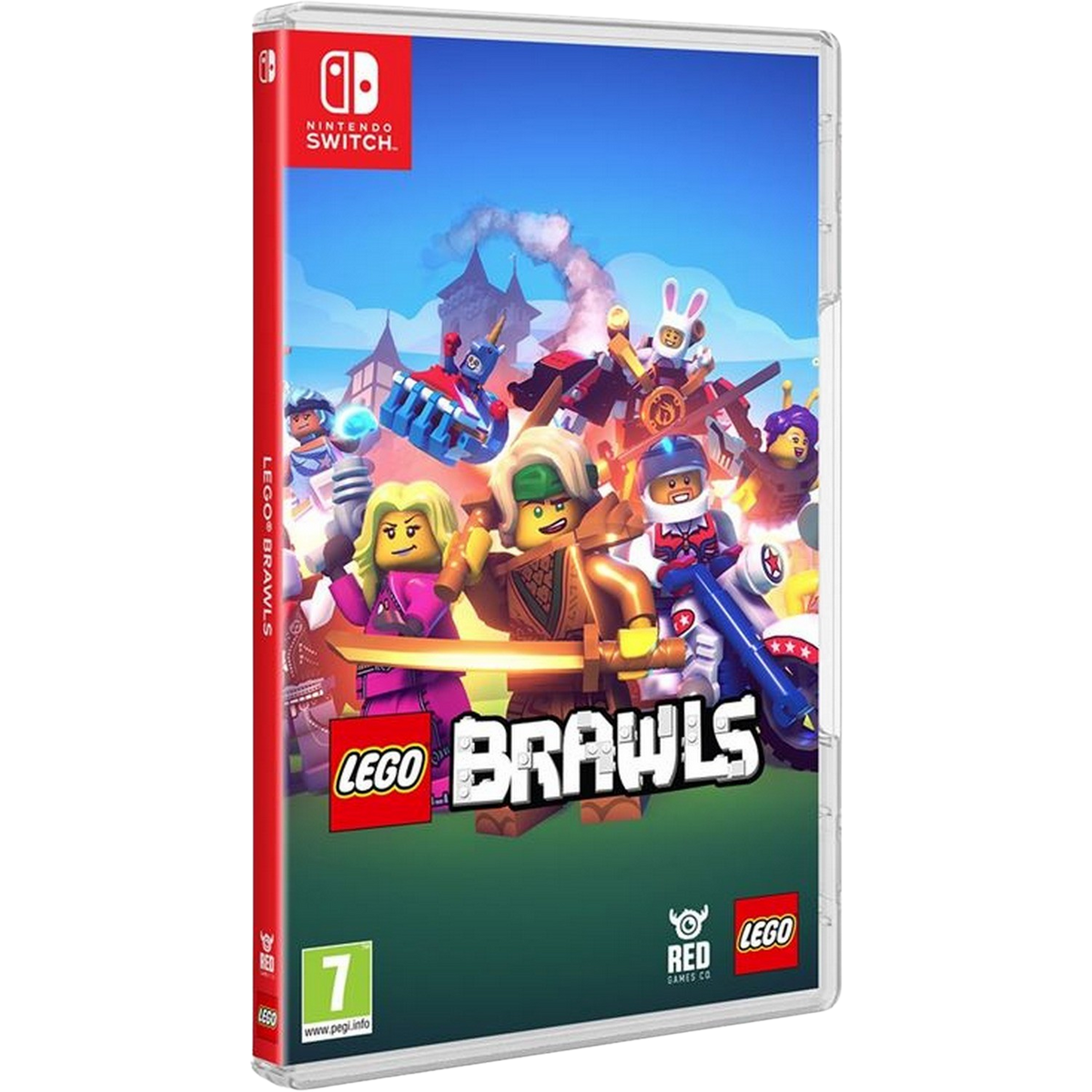 Caja del juego Nintendo Switch: LEGO Brawls con personajes coloridos.