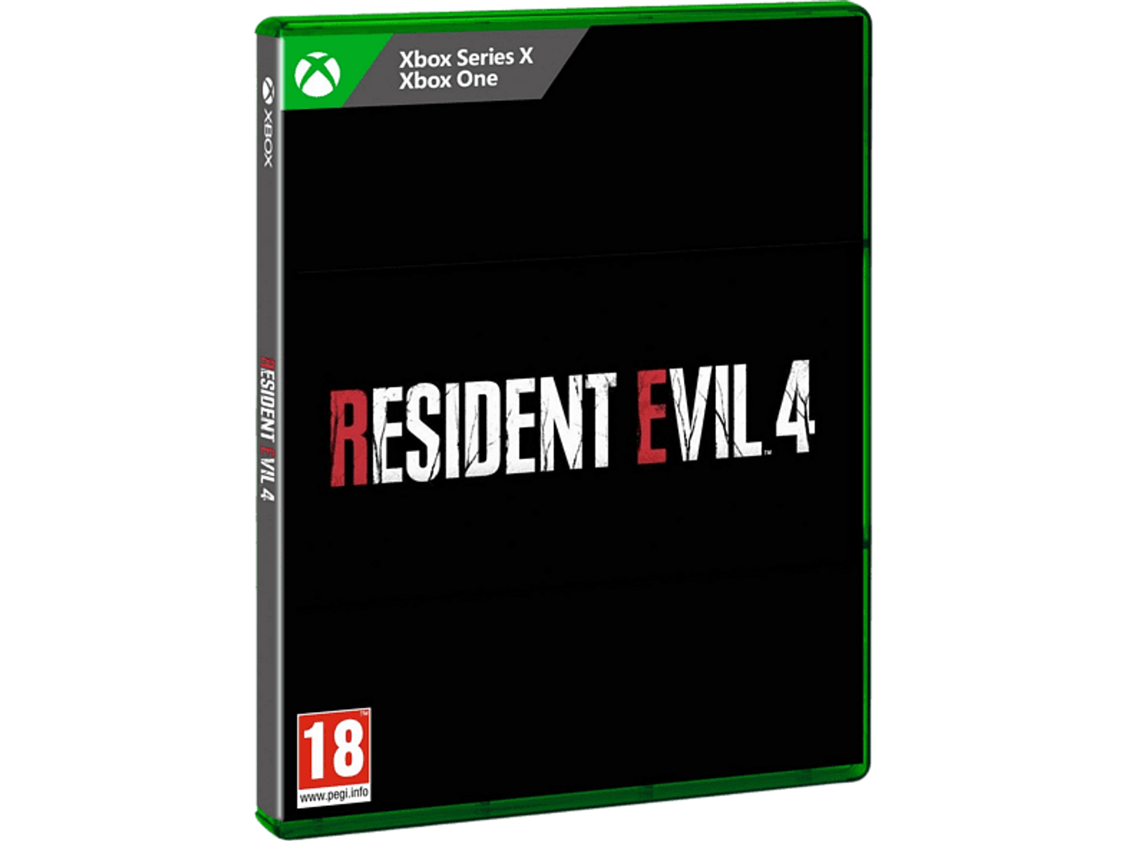 Caja del juego Resident Evil 4. Presenta un fondo negro con el título del juego.