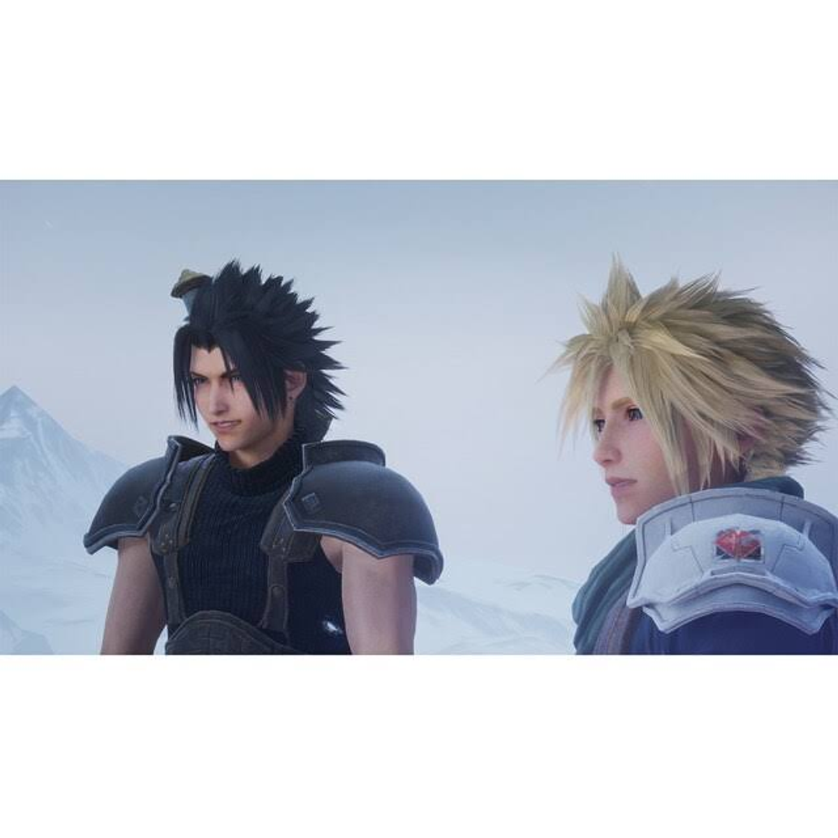 Dos personajes de anime de pie juntos, con cabello puntiagudo y un fondo nevado.