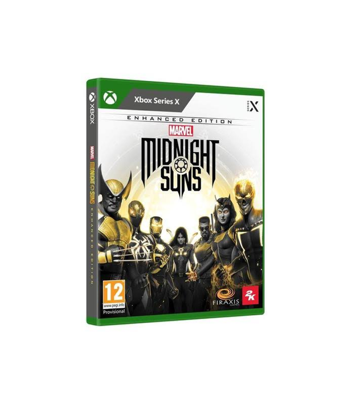 Etui do gry Marvel Midnight Suns Enhanced Edition. Grupa superbohaterów z Wolverine'em z przodu.